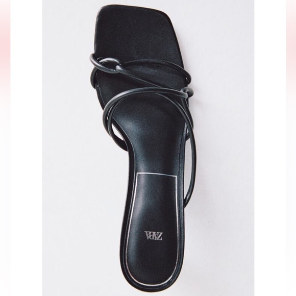 Zara Black Leather Strappy Block Heel Square Toe Mule Sandal Size 41 US 10 - Picture 3 of 11